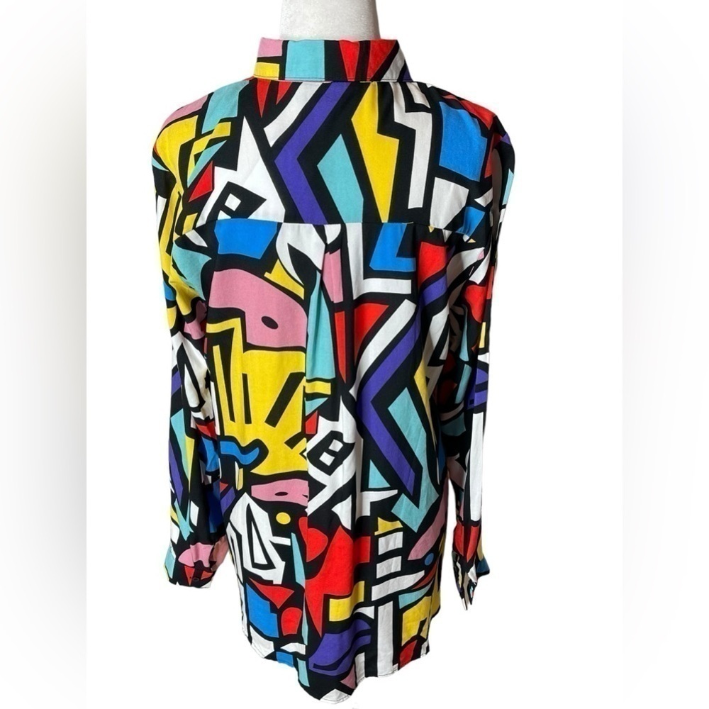 Big Dart Vintage 80s GEOMETRIC Pop Art Button Up Top Color Block Size Medium NWT - Picture 5 of 15